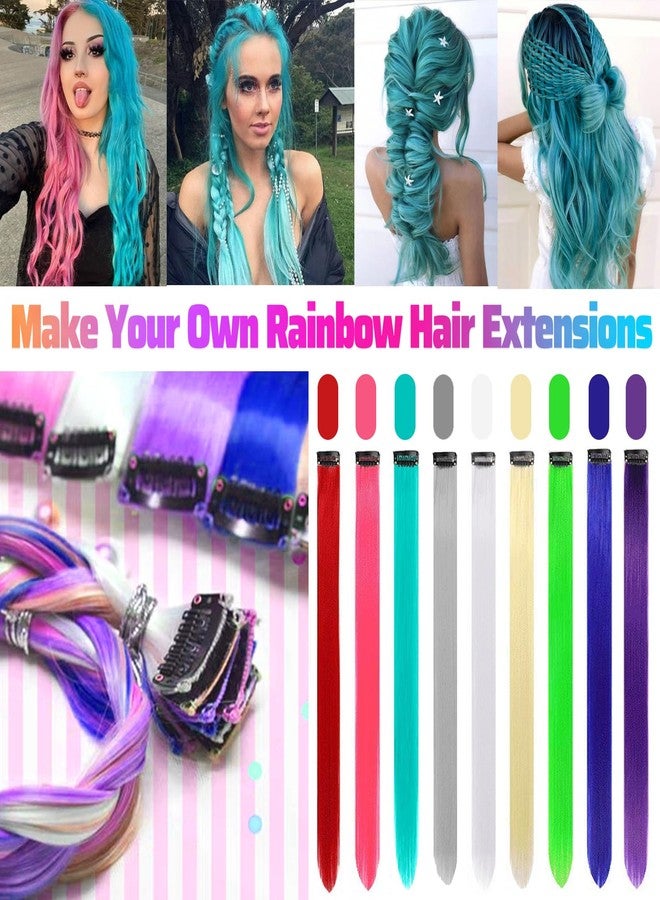 GPOVVIMX 12 PCS Teal Blue Hair Extensions Clip in, Colored Party Highlights Extension for Kids Girls Synthetic Hairpiece Straight 22 inch - Image 2
